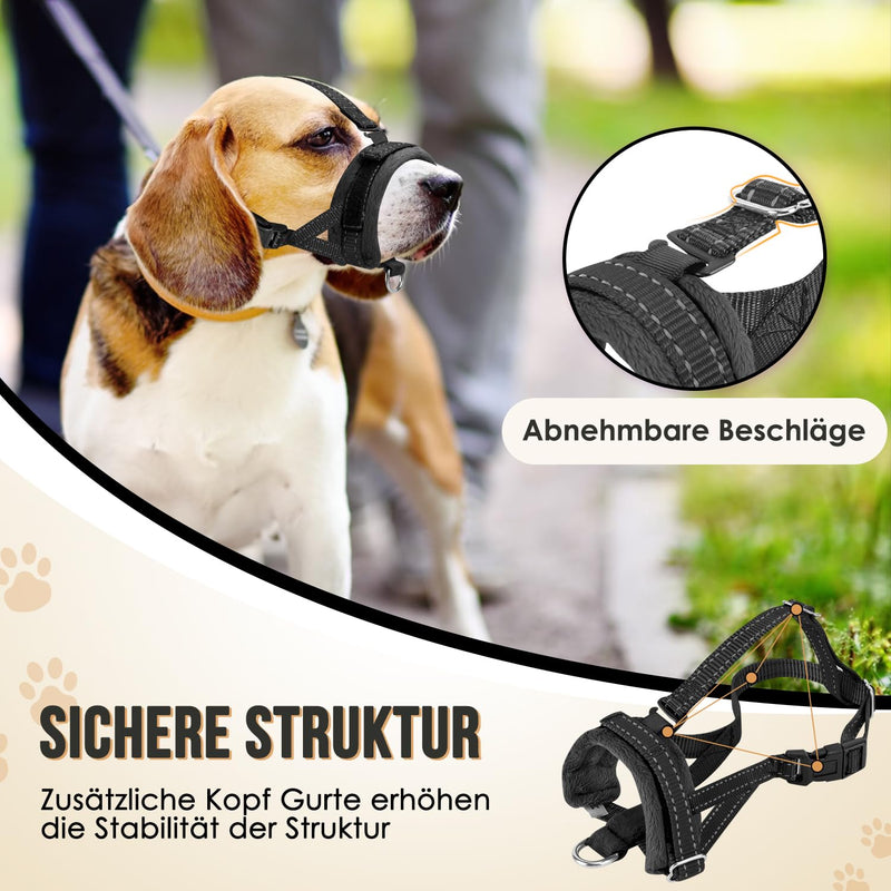 Eyein Muzzle for Small Dogs, Adjustable Reflective Nylon Dog Muzzle with Connecting Strap, Dogs Can Pant and Drink, Prevents Biting, Barking and Chewing (Black, S) Black - PawsPlanet Australia