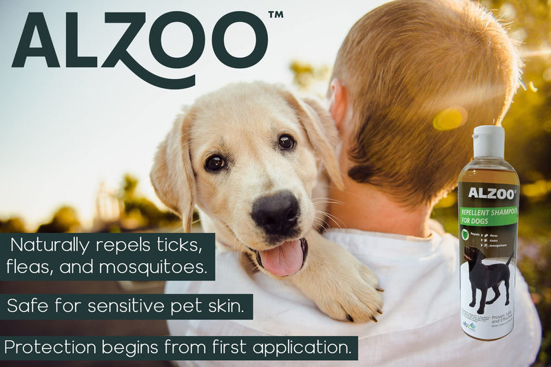 ALZOO Flea and Tick Repellent Shampoo for Dogs - Repels Fleas, Ticks, and Mosquitoes - Natural Ingredients with Essential Oils, Proven Effective Repellent - PawsPlanet Australia