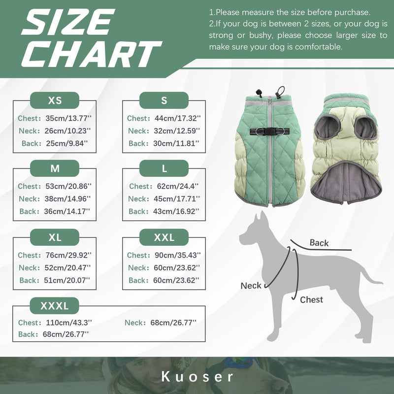 Kuoser Warm dog coat, windproof dog jacket, reflective dog coat for small dogs, dog coat winter outside, dog coat large dogs with zip with zip green M - PawsPlanet Australia