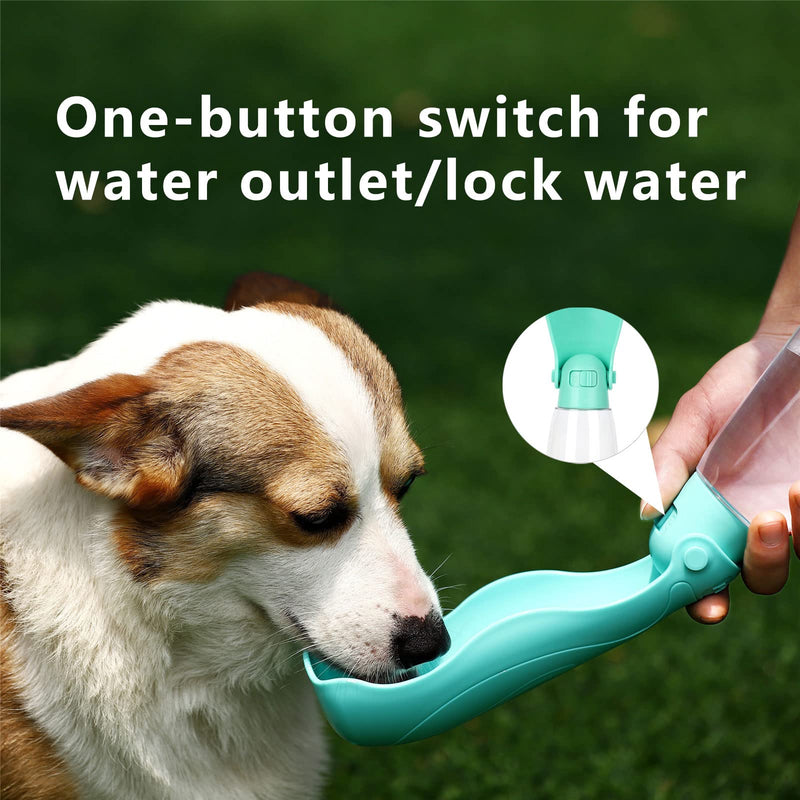 SLSON Portable Dog Water Bottle, Leakproof Dog Travel Water Bottle 260ml with Food Container for Small Medium Dog, Multifunctional Foldable Pet Feeder with Poo Shovel for Puppy Cat Walking, Green - PawsPlanet Australia