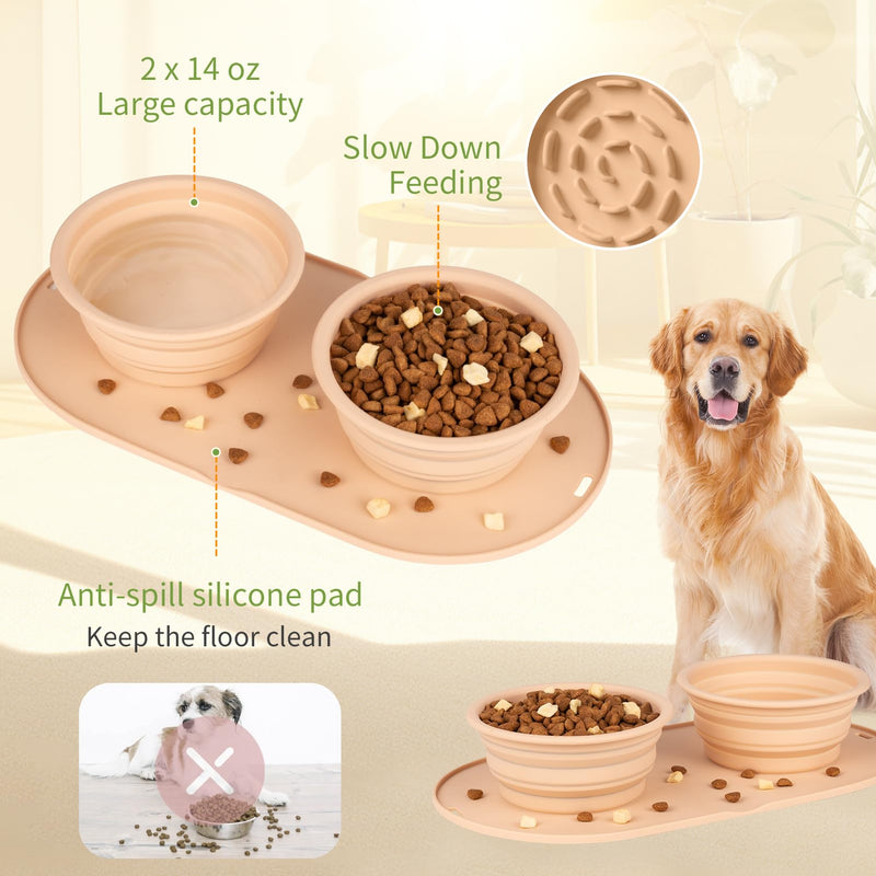 Dog Food Bowls Pet Bowls & Dog Water Bowls with No-Spill and Non-Skid, Feeder Bowls with Dog Bowl Mat for Small Medium Large Size Dogs Cats Puppy Pets Beige - PawsPlanet Australia