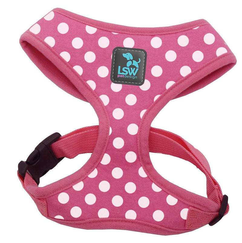 LSW Pet Design No Pull Small Dog Pet Harness Breathable Dotty Cotton Design and Sizes Pink Extra Small XS - PawsPlanet Australia