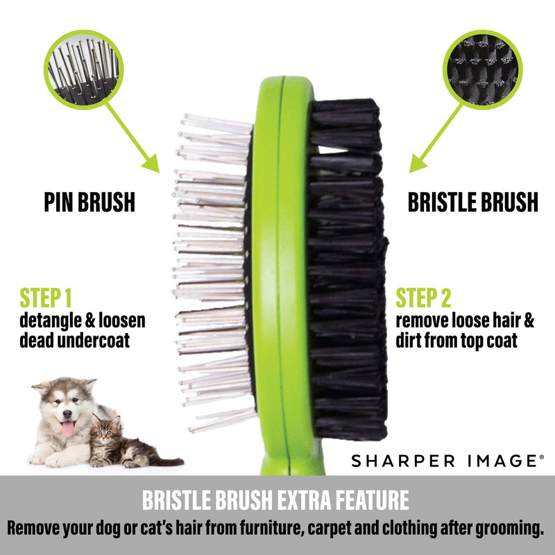 [Australia] - Sharper Image Dog Brush Pet Grooming Tools -Pet Brush Cat Brush 2 Sided Bristle Grooming Brush Long & Short Hair Tangled Hair Removing Shedding Loose Undercoat Fur - All Breeds Black and Green 