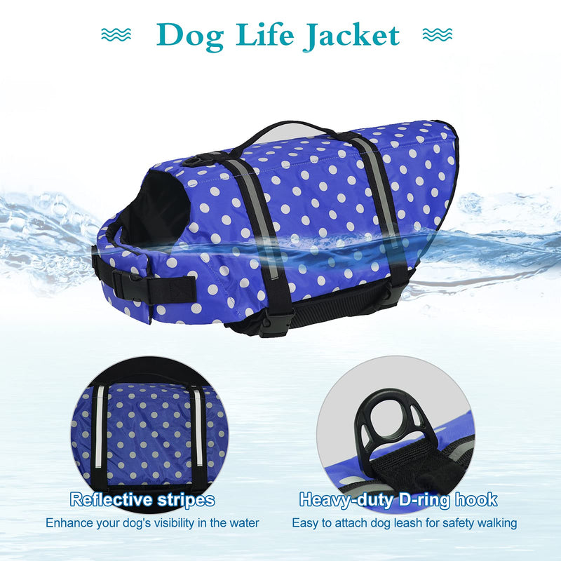 Dogcheer Ripstop Dog Life Jacket, Reflective & Adjustable Dog Swim Life Vest for Swimming Boating, Puppy Life Jacket Pet Floatation Vest PFD with Rescue Handle for Small Medium Large Dogs XX-Small(Chest Girth 28-35cm/11-13.78") Blue dot - PawsPlanet Australia