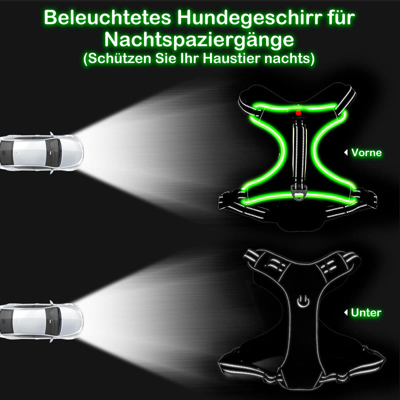 Dog Harness Luminous Rechargeable Luminous Harness for Dogs LED Illuminated Dog Harness for Small Medium Large Dogs Luminous Harness for Dogs M Green - PawsPlanet Australia