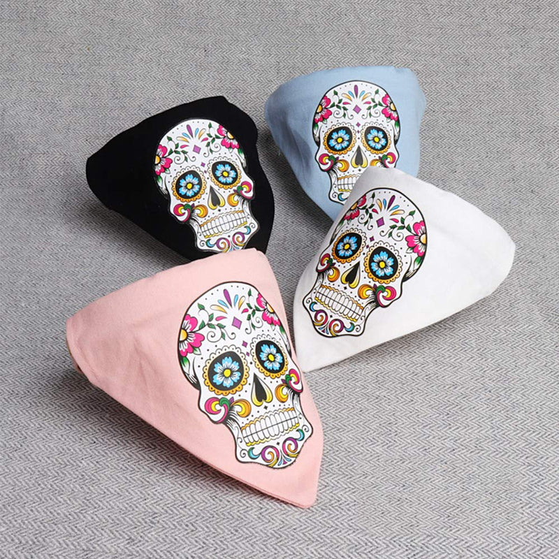 [Australia] - Axgo Pet Triangle Towel Collar Creative Adjustable Dog Cat Puppies Collar Scarf Neckerchief Saliva Towel Skull Print/Pink 