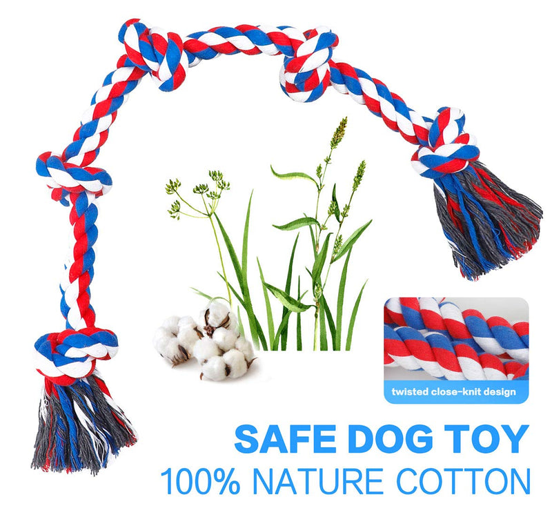 NEOROD Dog Rope Toys for Aggressive Chewers Tough Cotton Rope Interactive Chew Toys for Medium Large Breed Dogs Tug of War 3 Feet 5 Knots Indestructible Durable Giant Rope Toy Red-XL - PawsPlanet Australia