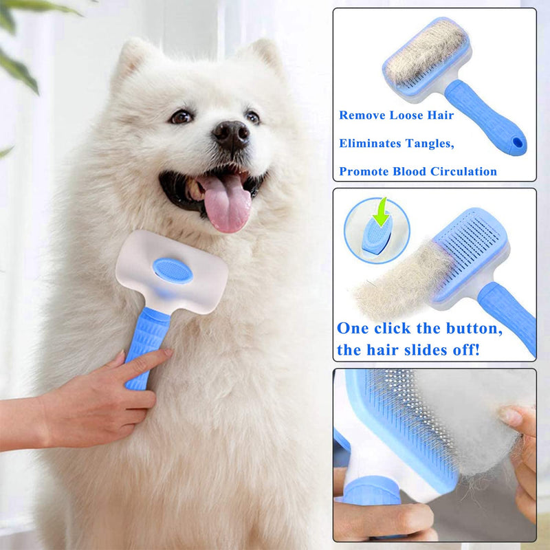 Dog Grooming Brush Self Cleaning Slicker Comb Brushes for Dogs Cats Pet Grooming Brush Tool Gently Removes Loose Undercoat, Mats Tangled Hair -Thin Needle - PawsPlanet Australia