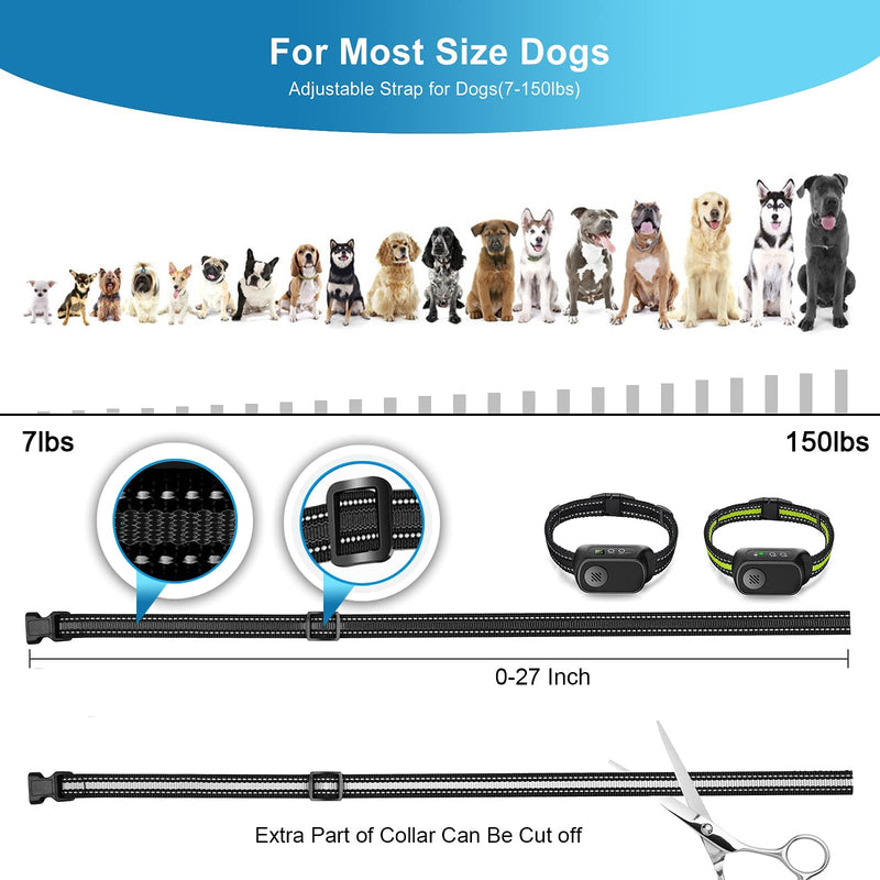 Rechargeable Dog Bark Collar with Beep Vibration and Shock,Anti Barking Collar for Small Medium Large Dogs Black+Green - PawsPlanet Australia