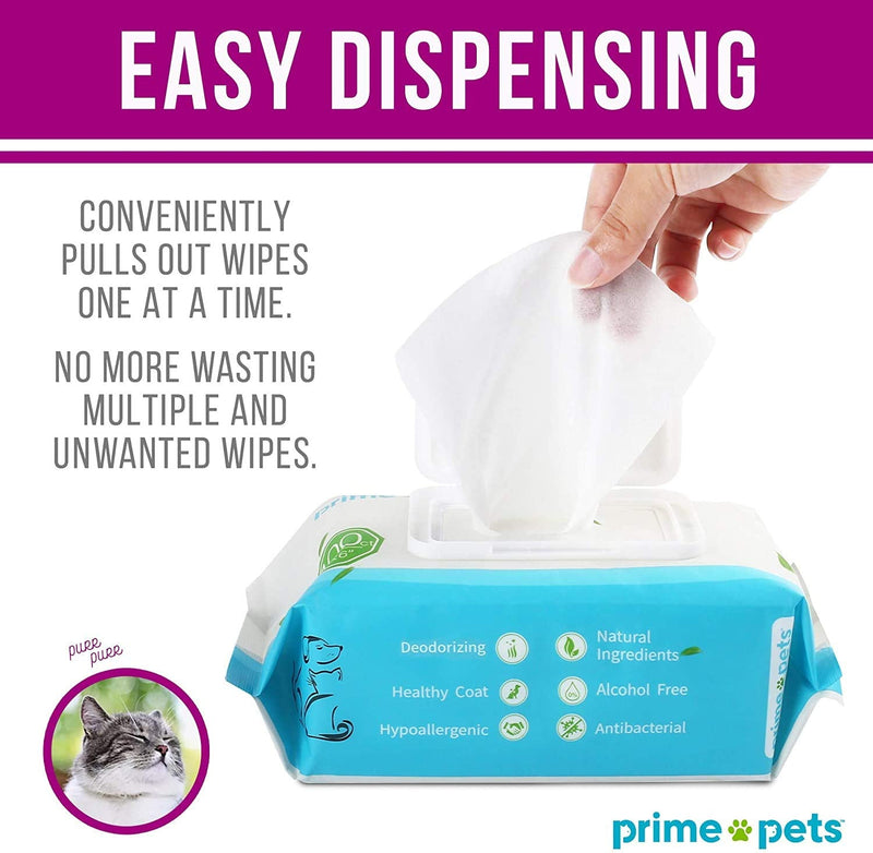 PrimePets Dog Wipes 300 Deodorizing Hypoallergenic Pet Wipes for Dogs Cats, 100% Fragrance Free, Natural Antibacterial Pet Grooming Wipes for Cleaning Faces Bums Eyes Ears Paws Teeth 300 Count - PawsPlanet Australia