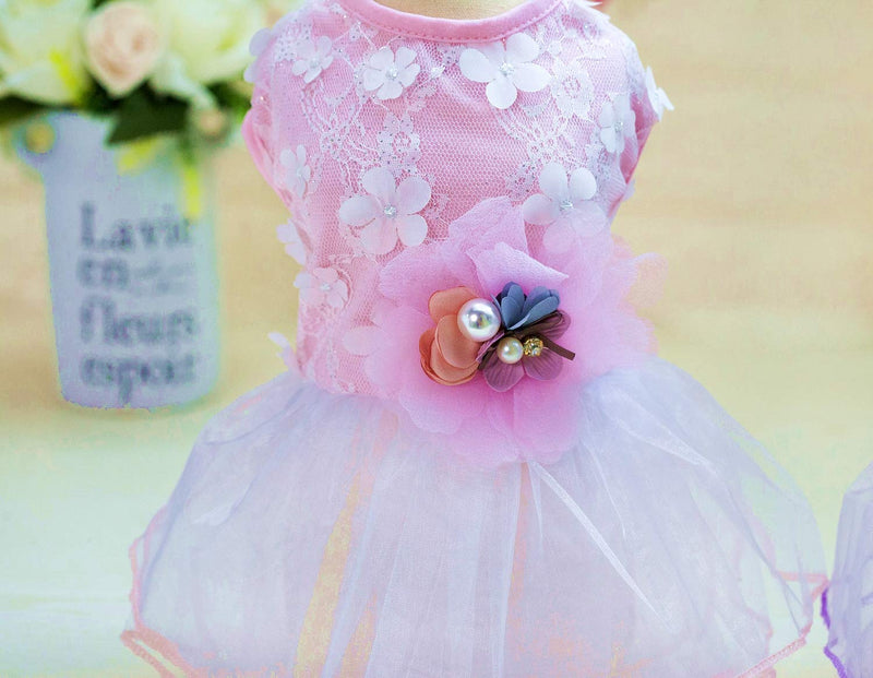QingLuo Puppy Tutu Skirt Dog Dress Pet Cute Small Dog Skirt Dress (X-Small, Flower Pink) X-Small - PawsPlanet Australia