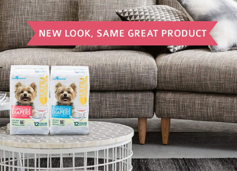 [Australia] - Paw Inspired Disposable Dog Diapers | Female Dog Diapers Ultra Protection | Puppy Diapers, Diapers for Dogs in Heat, or Dog Incontinence Diapers 12 Count X-Small 