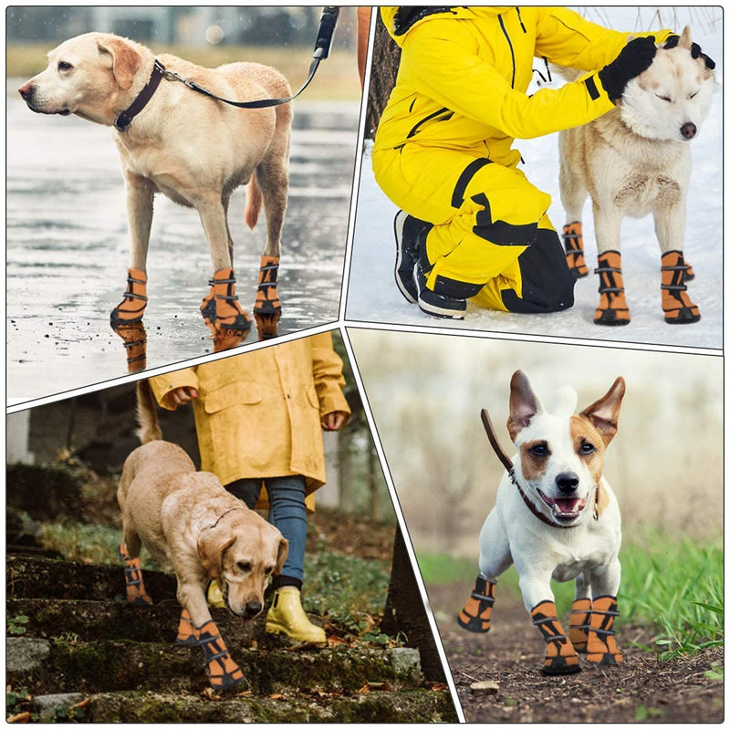 Protective Dog Boots Waterproof Set of 4, Anti-Slip Pet Dog Shoes with Adhesive Buckle Reflective Straps Dog Shoes Warm Wear-resistant for Medium Large Dogs Winter Walking Outdoor Orange XL - PawsPlanet Australia