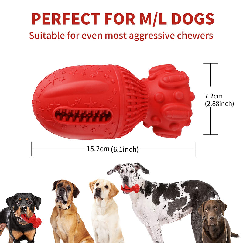 MASBRILL Dog Toy Indestructible, Chew Toy for Aggressive Chewers, Squeaky Dog Toy for Small Medium Dogs Natural Rubber Toy for Teeth Cleaning - Red Red-1 - PawsPlanet Australia