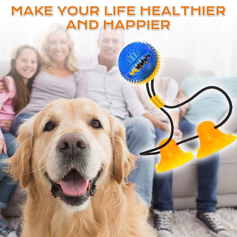 CHARMINER Suction Cup Dog Toy, Dog Rope Ball Pull Toy with Double Suction Cup, Multifunction Molar Bite Toy Tug of War for Aggressive Chewers and Toothbrush (Orange) - PawsPlanet Australia