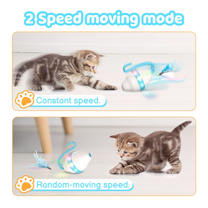Moving Cat Toys Rolling Mouse Interactive Cat Exercise Toys with 5 Feathers USB Charging 2 Speeds Mode Colorful LED Light Automatic 360° Self Rotating Low Noise for Indoor Cats Kitten - PawsPlanet Australia