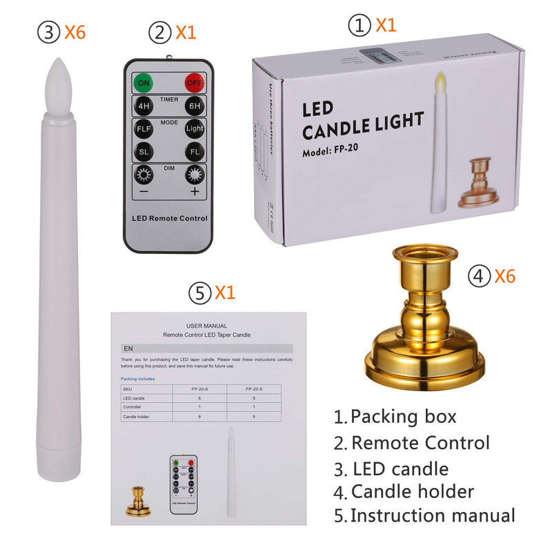 6 PCS LED Window Candles Set, Warm White, Dimmable with Remote Control, 4H/6H Timer, 4 Modes, Flameless Taper Candles Flickering Moving Light incl.Removable Holder for Home Wedding Party Bar Festival - PawsPlanet Australia