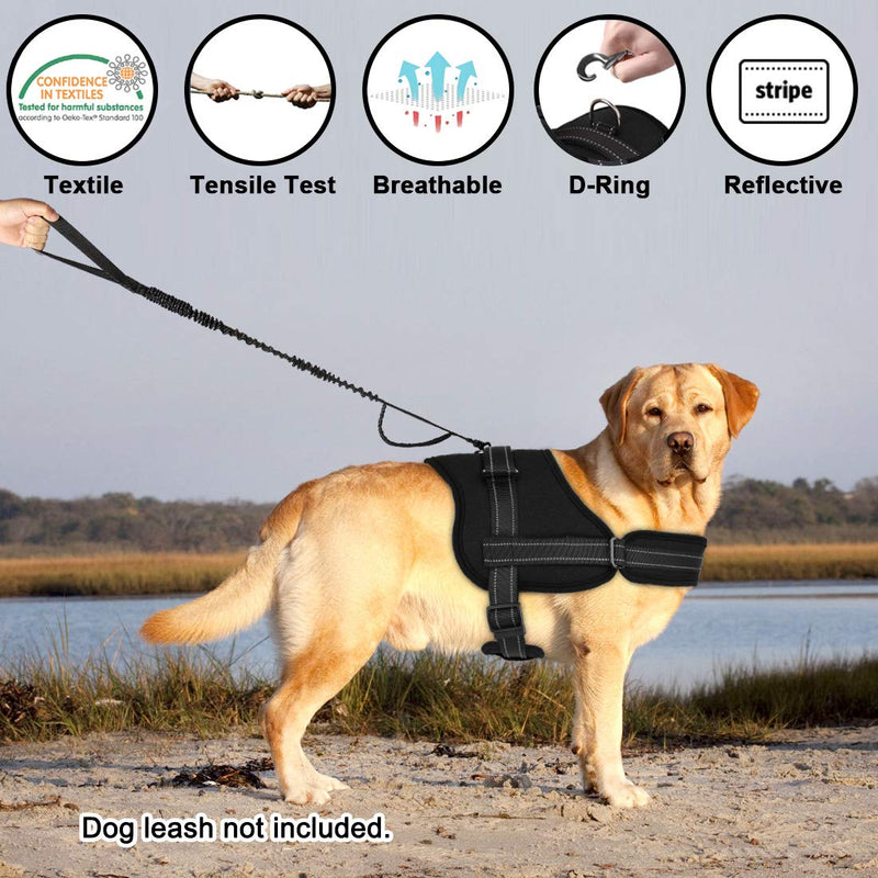 Nasjac No Pull Harness, Dog Vest Harness with Handle Breathable Padded Reflective Front and Back Leash Connectors Adjustable Protectctive Two D Ring Pet Harness for Medium Large Dog Training Walking XL Black - PawsPlanet Australia