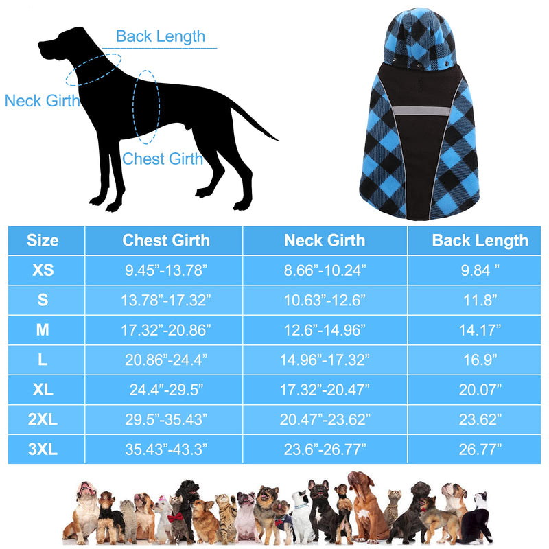 Dog Coat Extra Warm Dog Cold Weather Jacket, British Plaid Dog Winter Coat/Vest/Apparel/Hoodie/Clothes with Detachable Hood, Reflective Pet Outwear Thickened Dog Coat for Small Medium Large Dogs X-Small Blue - PawsPlanet Australia