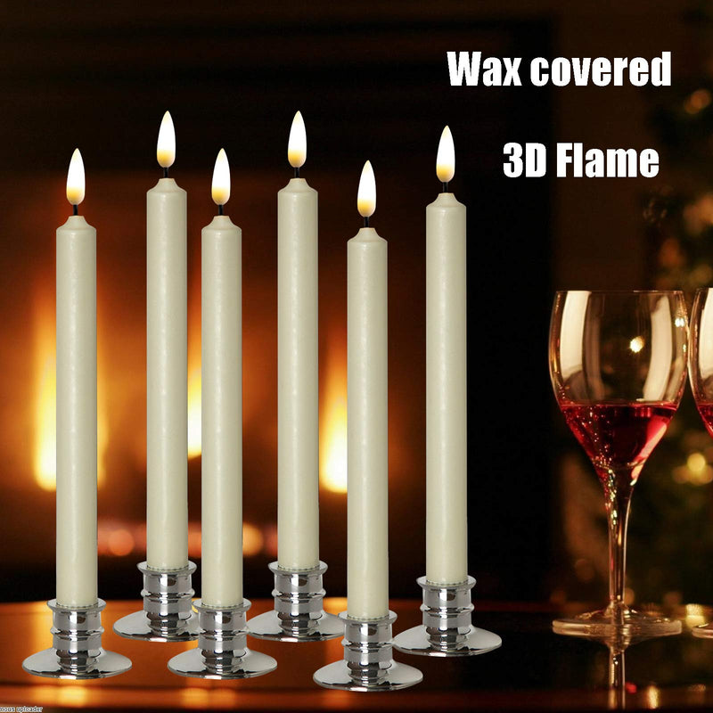 Set of 6 Flameless Windows Candles- Ivory Wax .with 6 Sliver Candlesticks .10 Inch, Flickering Battery Operated LED Candle Window Lights, Window Candles with Remote Control- Romance Dinner Candle Silver Candleholder - PawsPlanet Australia