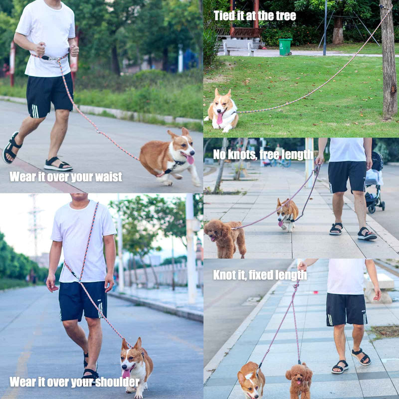 Hands Free Dog Leash(8.5ft) - 8 in 1 Multifunction Nylon Double Leash for Dogs,1.2cm Dog Training Leash with Reflective Stitching, Adjustable Waist Dog Leash Fits All Waist, for Medium Large Dogs - PawsPlanet Australia