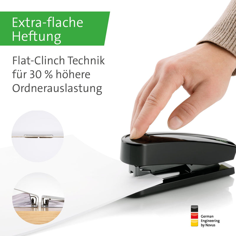 Novus B 4 FC re+new stapler (metal stapler with plastic top made from sustainable recycled material, 50 sheets, including 200 staples) black - PawsPlanet Australia