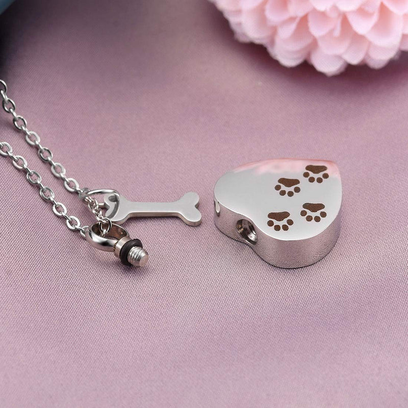 [Australia] - Cat Eye Jewels Stainless Steel Black Paw Print Pendant Pet Cremation Keepsake Ash Holder Memorial Urn Necklace for Ashes with Funnel Kit Heart with Paw Print 