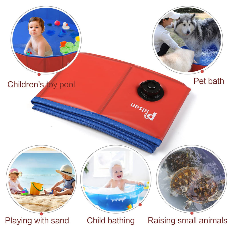 Pidsen Foldable Pet Swimming Pool Portable Dog Pool Kids Pets Dogs Cats Outdoor Bathing Tub Bathtub Water Pond Pool & Kiddie Pools (80 x 20cm) 31.5’’.D*7.87’’.H Red - PawsPlanet Australia