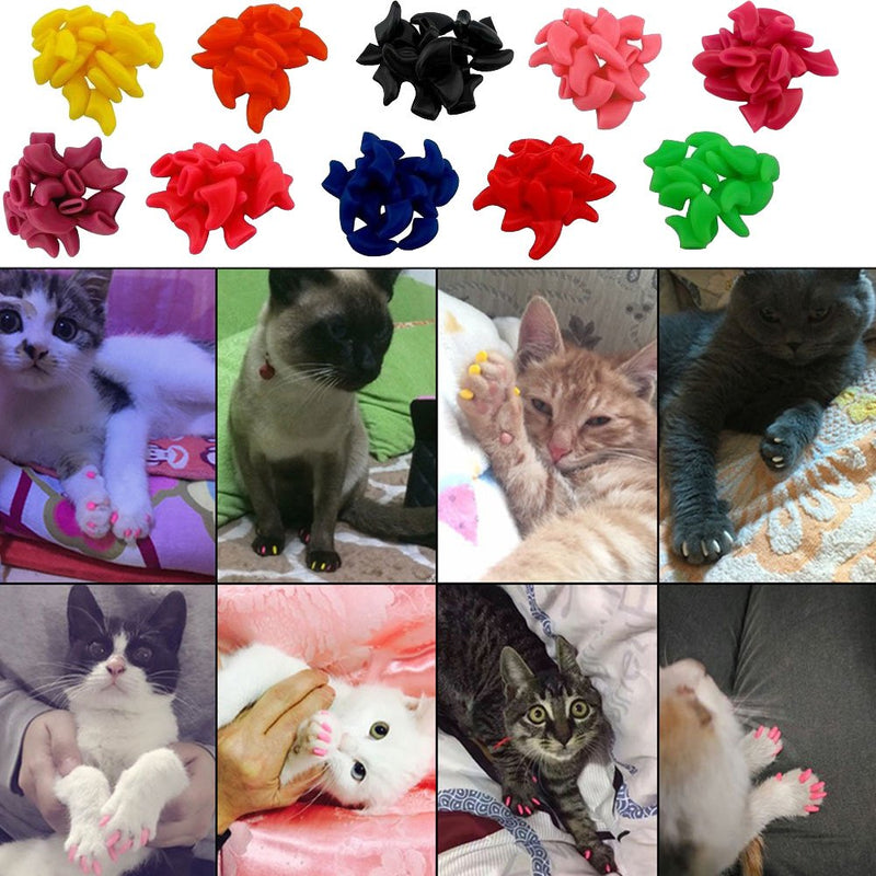 [Australia] - VICTHY 100 PCS Soft Pet Cat Nail Caps Cats Paws Grooming Nail Claws Caps Covers of 5 Random 5Pcs Adhesive Glue with 5pcs Applicators Small 