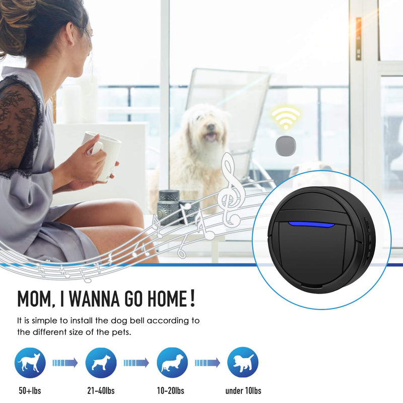 [Australia] - WENXUAN Dog Bells for Potty Training, Dog Training Bell for Door with 55 Ring Chime Waterproof Communication Wireless Doggy Doorbell with 1/2 Transmitters and 1 Whistle Black (1 Receiver 2 Transmitters) 