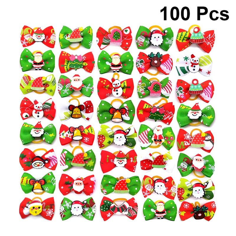 Balacoo 100Pcs Cute Dog Christmas Hair Bows - Elastic Dog Bowknot Hair Band - Fashion Small Dog Puppy Hair Bowknot Topknot Grooming Decor - Dog Hair Accessories - PawsPlanet Australia