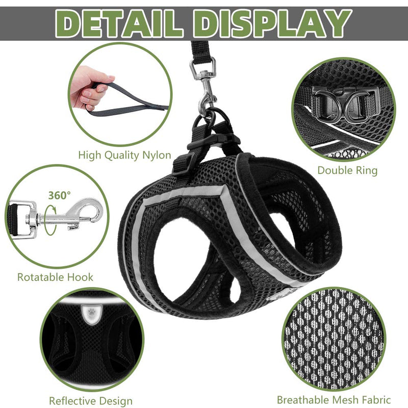 PUPTECK Breathable Cat Harness and Leash Set - Escape Proof Cat Vest Harness, Reflective Adjustable Soft Mesh Kitty Puppy Harness, Easy Control for Outdoor Walking L: chest girth: 16 - 18 in Black - PawsPlanet Australia