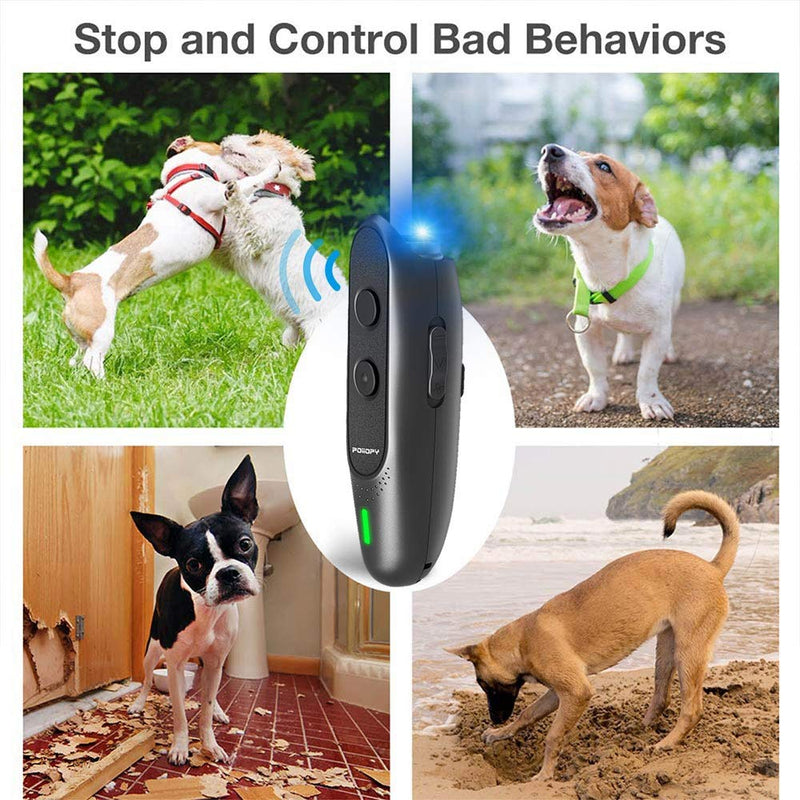 [Australia] - POIIOPY Anti Bark Device for Dog Variable Frequency Ultrasonic Dog Bark Deterrent Rechargeable 2 in 1 Dog Barking Control Device Handheld Dog Training Tool Barking Behavior Trainer 16.4 Ft Range Safe 