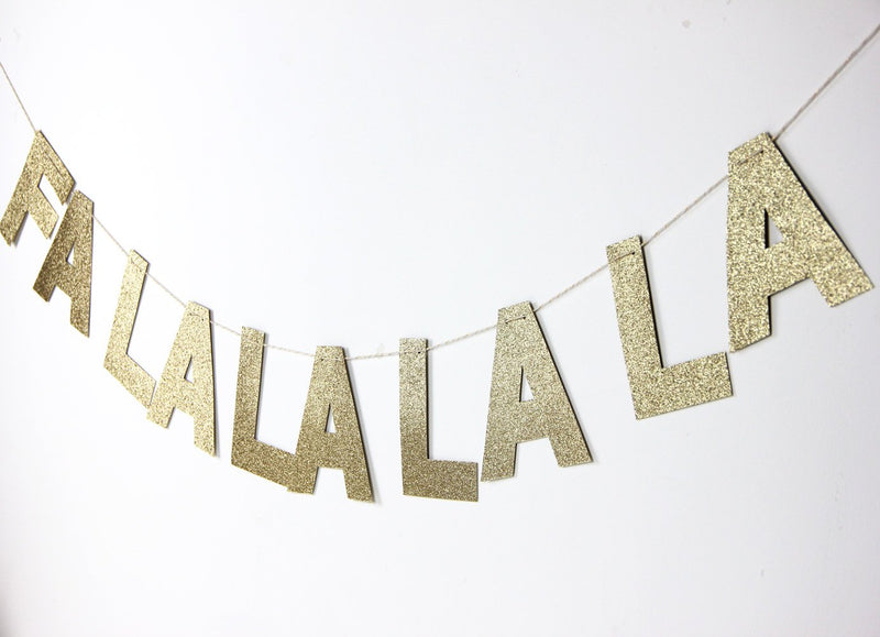 SUNBEAUTY 1 Set FA LA LA LA LA Gold Glitter Banner Christmas Paper Garlands Photo Prop Christmas Hanging Decorations - PawsPlanet Australia