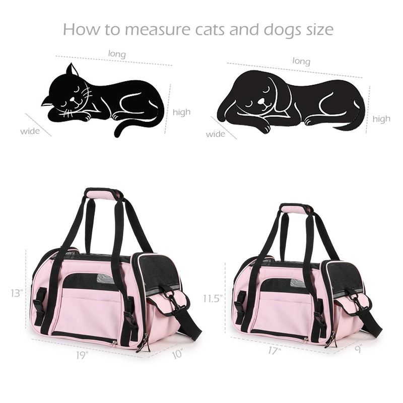 [Australia] - JESPET Soft Pet Carrier for Small Dogs, Cats, Puppy, Airline Approved Pet Carrier for Airline, Train, Car Travel 17" x 9" x 11.5" Pink 