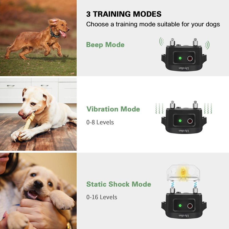 LByzHan Dog Shock Collars with Remote, Dog Training Collar w/3 Modes, Safety Lock, IPX7 Waterproof, 8 Levels Vibration & 16 Levels Shock Collars for Small Medium Large Dogs - PawsPlanet Australia