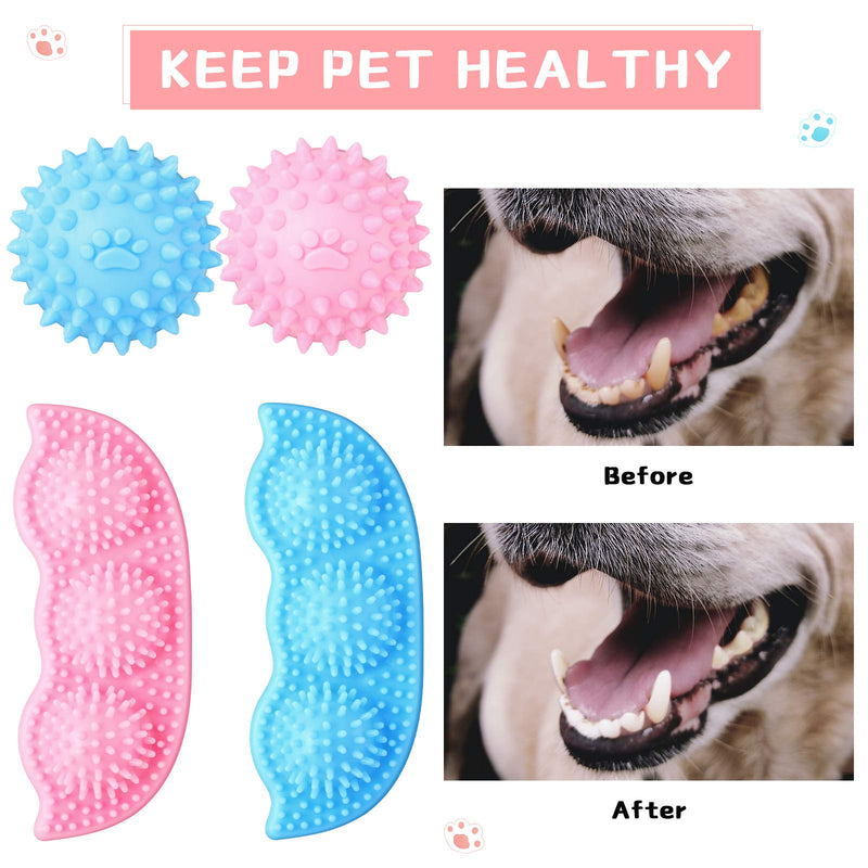 4 Pieces Puppy Dog Chew Toys Pea and Spherical Shaped Dog Teething Toys Soft Puppy Teeth Cleaning Toys Interactive Dog Biting Toys Rubber Puppy Toys (Blue, Pink) - PawsPlanet Australia