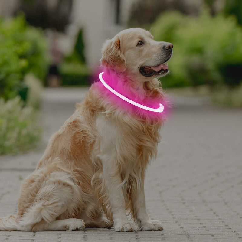 Coolzon LED light collar, rechargeable dog collar, waterproof dog collar, 3 modes, light band, dog collar, length adjustable, super bright collar, cat and dog, small, large, medium, pink - PawsPlanet Australia