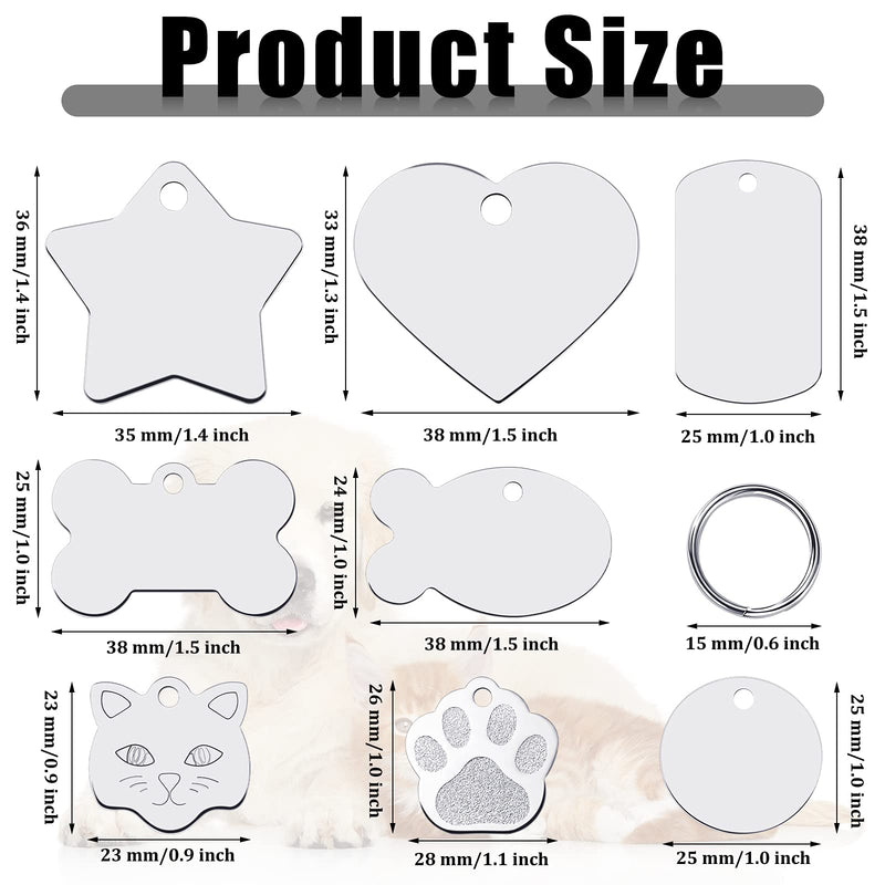 24 Pieces Pet ID Tag Personalized Dog Tags and Cat Tags Stamping Dog Name Tags Aluminum Discs with Hole and Key Rings in Bone, Round Paw, Heart Shape for Dogs Cats Pets, Silver - PawsPlanet Australia