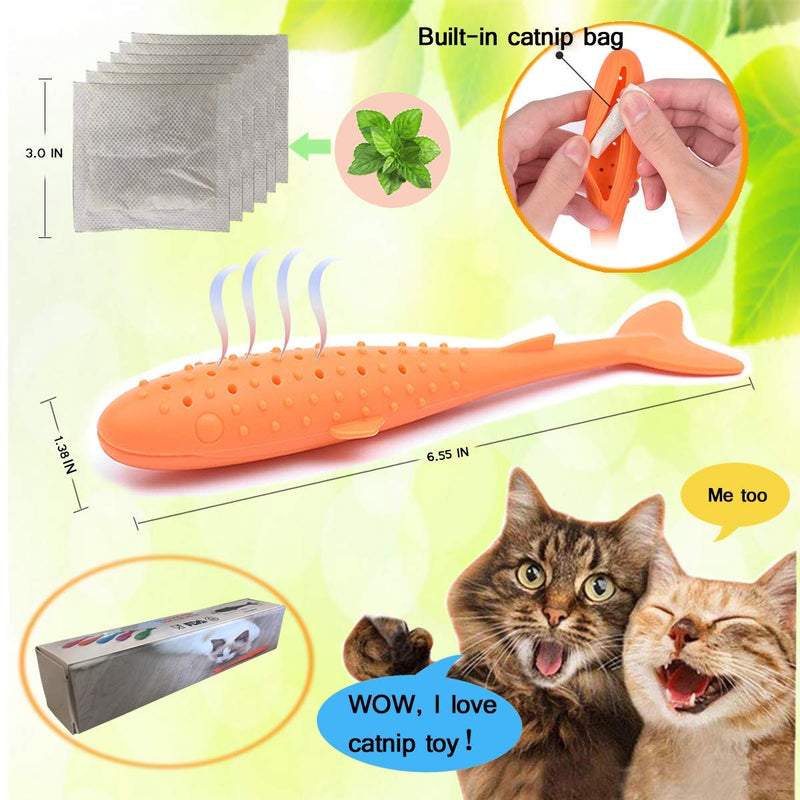 [Australia] - JUNMAO New Generation Catnip Toys for Cat, 2 Pack Fish Shape Kitten Toys with 6 Catnip Bags Simulation Fish Silicone Teeth Cleaning Chew Pet Supplies for Cats -Blue and Orange 2pcs 