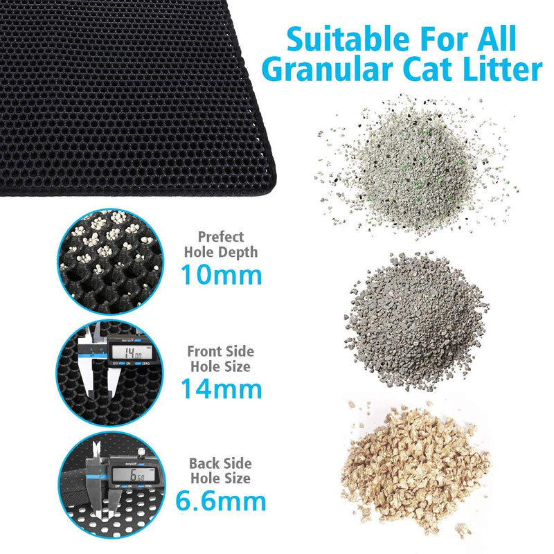 Focuspet Cat Litter Mat, 29.5" X 21.65" Kitty Litter Mat Double-Layer Litter Trapper Mat Large Waterproof Honeycomb Non-Toxic Protect Floor and Carpet Easy Clean Cat Little Tray Pad XL black - PawsPlanet Australia