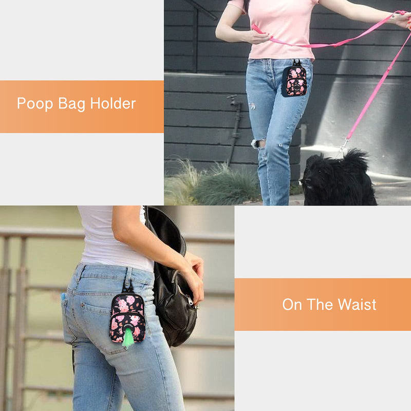 Petmolico Dog Poop Bag Holder Treat Pouch for Dog Leash, Dog Waste Bag Dispenser Treats Storage Holder Training Pouch with Clip A. Pink Rose - PawsPlanet Australia