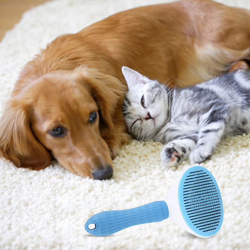 Depets Self Cleaning Slicker Brush, Dog Cat Bunny Pet Grooming Shedding Brush - Easy to Remove Loose Undercoat, Pet Massaging Tool Suitable for Pets with Long or Short Hair - PawsPlanet Australia