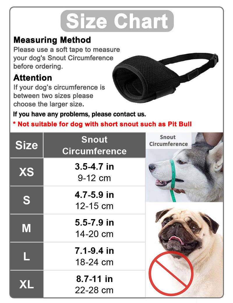 [Australia] - LUCKYPAW Dog Muzzle Anti Biting Barking and Chewing, with Comfortable Mesh Soft Fabric and Adjustable Strap, Suitable for Small, Medium and Large Dogs XS Black 