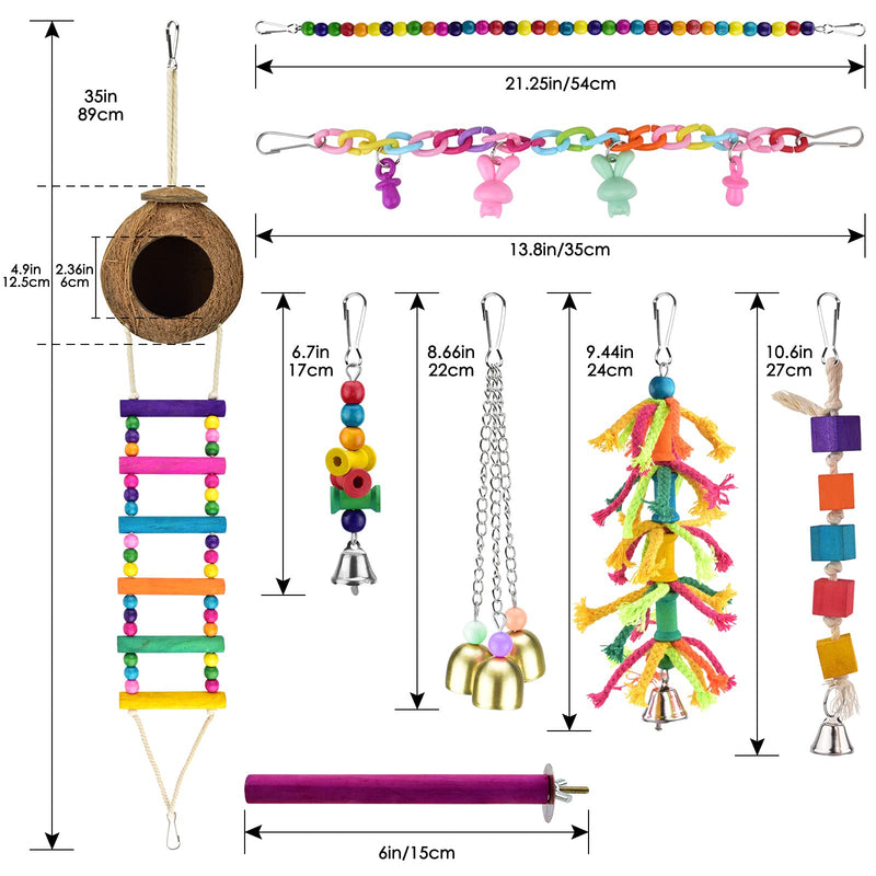 KATUMO Bird Toys, Natural Coconut Bird House with Colorful Ladder Hanging Chewing Toys Hammock Climbing Ladder Bird Colorful Toys with Bells for Parakeet, Conure, Cockatiel, Mynah, Love Birds, Finch - PawsPlanet Australia