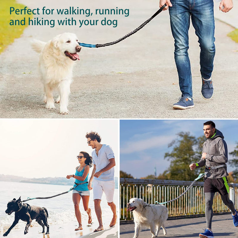 BIGLUFU Hands Free Dog Leash for Medium to Large Dogs, Running Walking Training Hiking, with Dual-Handle Reflective Bungee, Adjustable Waist Belt Dog Running Leash (Black Green) - PawsPlanet Australia