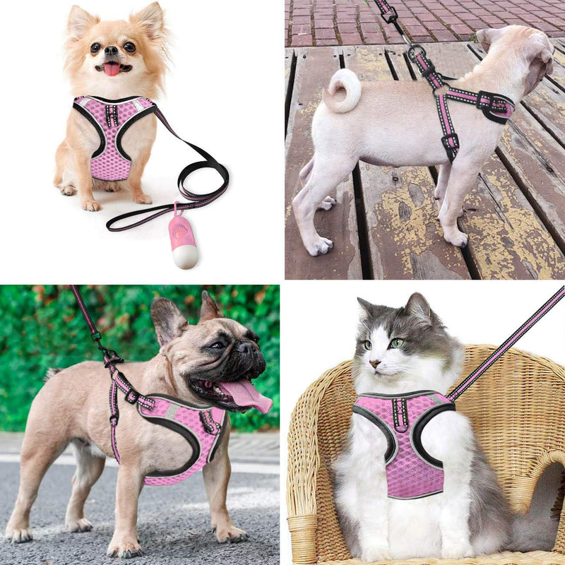 Btromeshy Step-in Dog Harness,Small Dog Harness and Leash Set,Adjustable 3M Reflective Pet Dog Vest for Puppy,Soft Air Mesh Step-in Harness for Small Medium Breed XS(Chest:16.9-20.9") Pink - PawsPlanet Australia