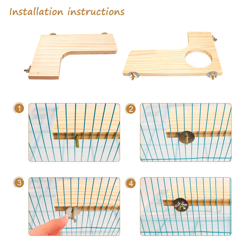 2 Pieces Hamster Wooden Platform Set, L-Shaped Pedal Wooden Platform & L-shaped Round Hole Wooden Platform with 8 Piece Sepak Takraw Chew Toys, Gerbil Chinchilla Guinea Pigs Parrot Stand Perch H01 - PawsPlanet Australia