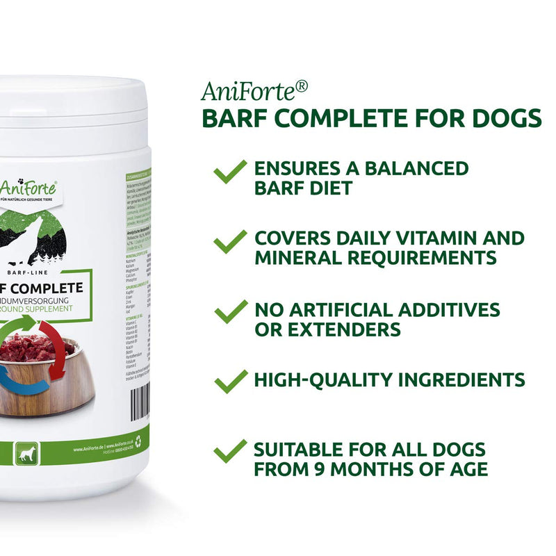 AniForte BARF Complete 500g for Dogs - 100% Natural Barf Supplement with Minerals, Vitamins and Herbs - Premium Quality, Rich in Calcium & Ideal as Daily All-Round Care for Raw Food Diets - PawsPlanet Australia