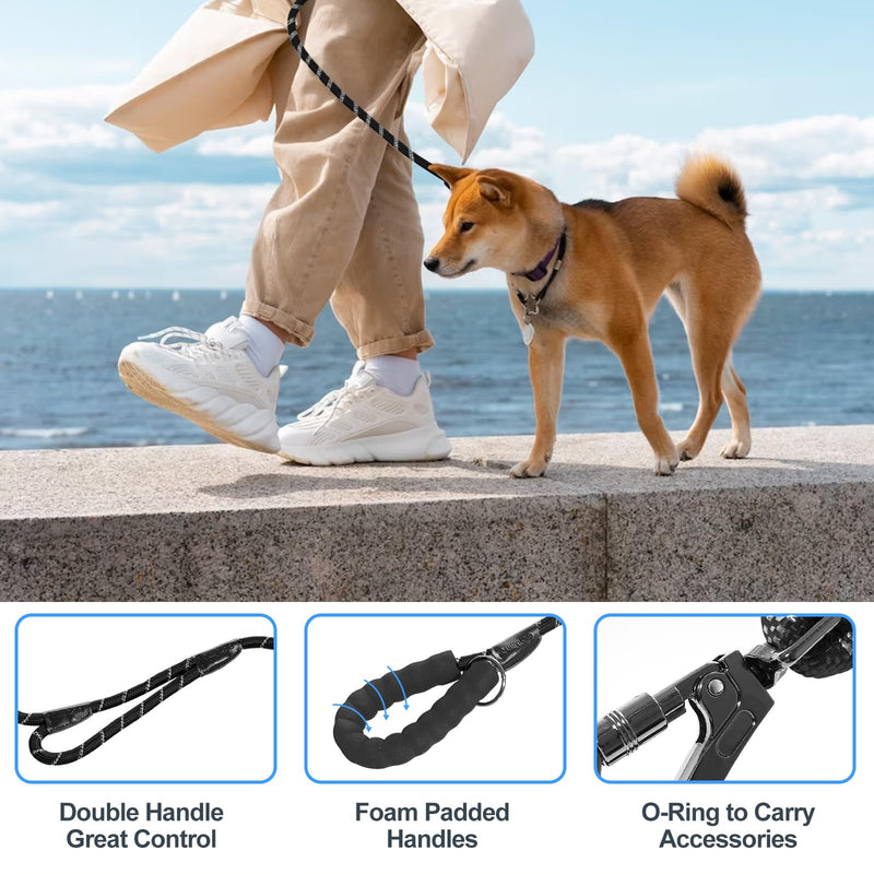 6FT Dog Leash Heavy Duty,Extra Foam Padded Two Handles,Lockable Metal Carabiner Clip,Highly Reflective Dog Leash for Safety,Dog Leashes for Medium & Large Dogs(Black) Black - PawsPlanet Australia